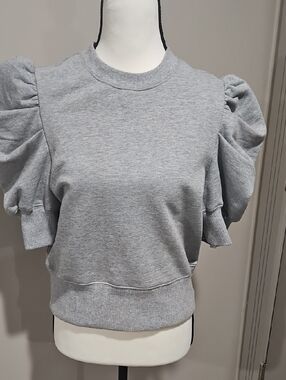 Puff-Sleeve Crewneck Sweatshirt — Gray